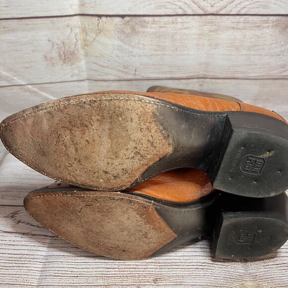 Vintage Dan Post Lizard Leather Ostritch Toe Cowboy Boots Size 9.5 D Round Toe - Picture 10 of 12